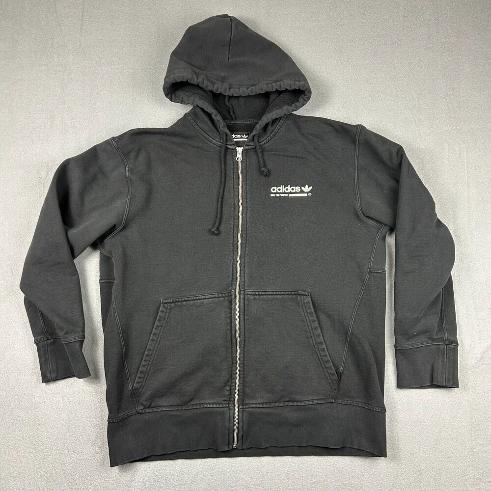 Adidas Originals Kaval Hoodie Mens Medium Black Full Zip Fleece‎ Back Logo